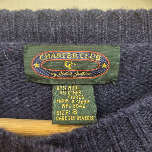 Charter Club By Jame Justin Navy Blue Noah's Ark Wool Blend Cardigan Size Small - Picture 5 of 8